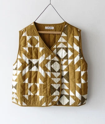 ICHI Antiquites Cotton Quilt Vest Block Print Reversible NEW - Image 1 of 4