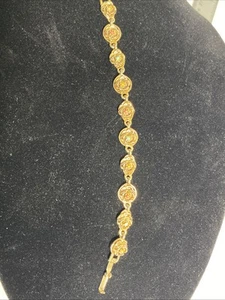 VINTAGE GOLD TONE MULTI COLOR STONE BRACELET 7 1/2” - Picture 1 of 20