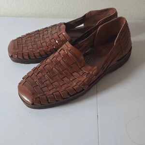 Nordstrom Men's Handwoven Huarache Leather Slip-on Sandals Chestnut Brown Size 9 - Picture 1 of 8