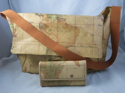 Bolsa carteiro Alviero Martini Geo Classic mapa do mundo bolsa tote 1A classe carteira Cielo - Imagem 1 de 4