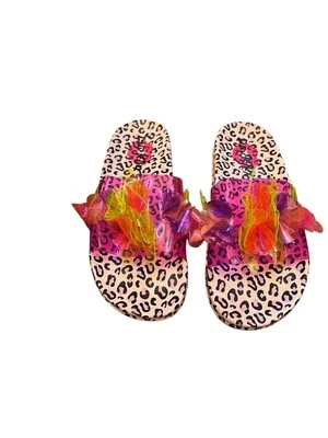 Sandalias Betsey Johnson Dalary Toboganes Estampado Animal Colorido Floral Top Talla 7 Foto 1 de 4