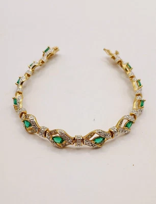 925 STERLING LAB CREATED EMERALD GEMSTONES TENNIS BRACELET 7.5" - Image 1 of 3