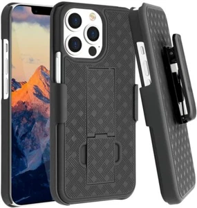 iPhone 14 / 14 Pro Max - Hard Hybrid Nonslip Case Cover Black Holster Belt Clip - Picture 1 of 6