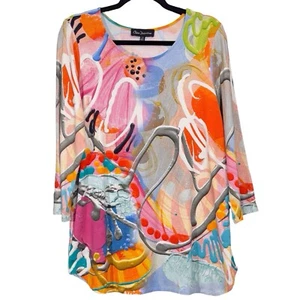 Claire Desjardins Abstract Tunic Happy Days Funky Loud 3/4 Sleeves Womens Large - Picture 1 of 9