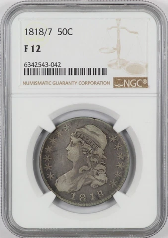 NGC F12 1818/7 Capped Bust Large 8 US Silver Half Dollar 50C Cover
