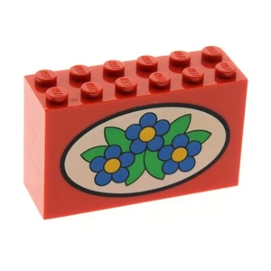 1x Lego Bau Stein 2x6x3 rot bedruckt Blumen Pflanzen blau 9280 6213px4 - Bild 1 von 1