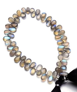 Natural AAA Gem Rainbow Fire Labradorite 7x5mm Size Smooth Pear Beads 8" Strand - Picture 1 of 6