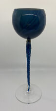 JUDSON GUERARD - 10” Goblet - Blue Twist Stem - Contemporary Art Glass - Signed