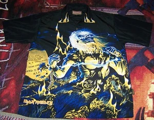 Vintage IRON MAIDEN LIVE AFTER DEATH Dragonfly Button Dress Collar Shirt Size L - Picture 1 of 5