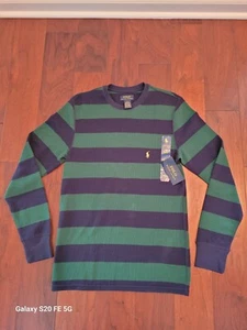 Neu mit Etikett Polo Ralph Lauren Waffelmuster Rundhalsausschnitt in Marine & Grün, Herrengröße Medium - Bild 1 von 3