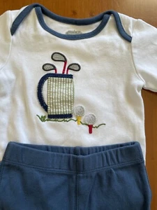 Mudpue EUC White/Blue Golf Theme 100% Cotton Knit Bodyshirt & Pants-9-12Mos - Picture 1 of 10