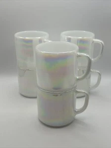 Set 6 Vintage Federal Glass IRIDESCENT Mug Cup White USA HEAT PROOF Opalescent - Picture 1 of 15