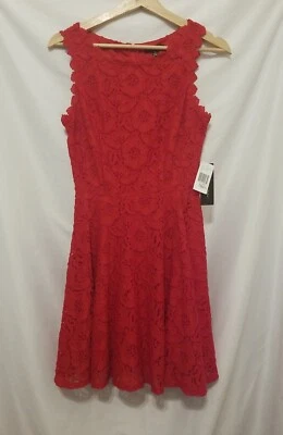 Jodi Kristopher Lacy Fit N Flare Dress Juniors Sz 5 Red Sleeveless Zip Up - Image 1 of 4