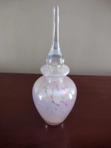 Vintage Handblown Art Glass Perfume Bottle Pink Iridescent w/ Stopper - Picture 1 of 3
