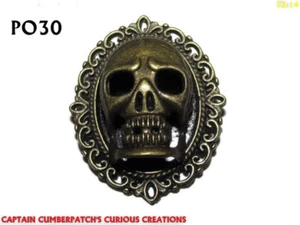 steampunk gothic brooch badge pin bronze skull head skeleton horror  #PO30 - Picture 1 of 4
