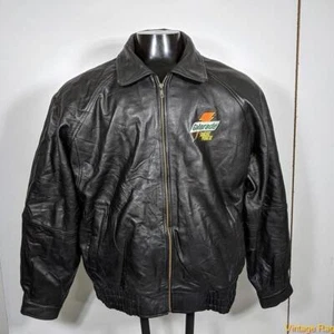 BURK'S BAY Soft LEATHER JACKET Mens Size XL Black insulated zippered GATORADE - Picture 1 of 6