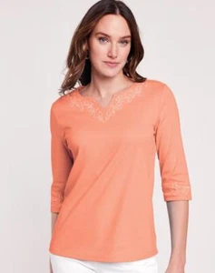 NEW NIP Peach Sz 3X Casual Wear Soft Embroidered Cotton Blend Tee Shirt BLAIR - Picture 1 of 2