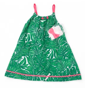 NWT Tommy Bahama Kid's Tropical Leaf Dress 6X Pink Bow Green White Summer - Picture 1 of 8
