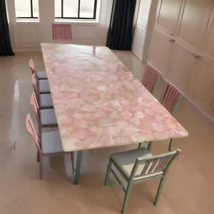 Luxury Pink Rose Quartz Dining Table Top – Handmade Crystal Slab for Elegant Int - Picture 1 of 1