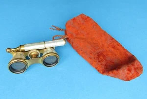 Antique Victorian Edwardian Mother of Pearl Lorgnette Opera Glasses with Pouch - Picture 1 of 16