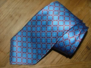 CORBATA PARA HOMBRE STEFANO RICCI HECHA EN ITALIA 100% SEDA AZUL ROJO GEOMÉTRICA #595 - Imagen 1 de 4