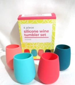 4 Piece Silicone Wine Tumbler Set 14 fl oz Each Multicolor Brand New - Bild 1 von 6