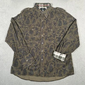 Rock Roll N Soul Shirt Mens 3XL (Fits Slim) Green Corduroy Paisley Flip Cuff - Picture 1 of 7