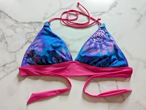 JOE BOXER BIKINI SWIMSUIT TOP Womens Size XL BLUES PINKS Beach Ware Shimmering - Picture 1 of 6
