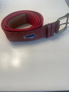 Lacoste Belt Red Elastic and Brown Leather Size 38 Vintage Preppy - Picture 1 of 11