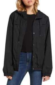 Volcom Womens Black Plus Size Enemy Stone Jacket Windbreaker Hooded Zip Up - Picture 1 of 2