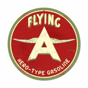 FLYING A AERO-TYPE GASOLINE 14" ROUND HEAVY DUTY USA MADE METAL ADVERTISING SIGN - Picture 1 of 1