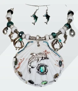 Pendientes de pulsera grandes de 4" caracol de delfines caparazón de abulón único en su tipo - Imagen 1 de 9