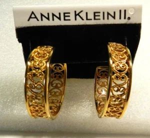 Nuevos PENDIENTES PERFORADOS ANNE KLEIN II tono dorado antiguos hermosos aros de filigrana - Imagen 1 de 6