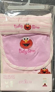 Sesame Street Elmo Hat Big BurpCloth Set Pink Embroidered Pink Baby New - Picture 1 of 9