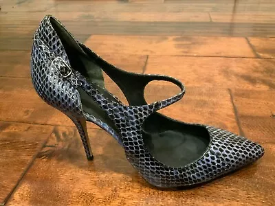 Alexander Wang Blue Leather Snakeskin Pointed Toe Stiletto Heels, Size 8.5/38.5 - Image 1 of 4