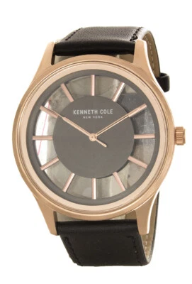 Reloj Kenneth Cole esfera transparente caja dorada correa cuero negro KC50500004 Foto 1 de 2