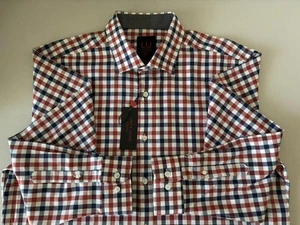 LINEA UOMO Stretch  NWT White Rust Navy Plaid Long Sleeve  XL - Picture 1 of 8
