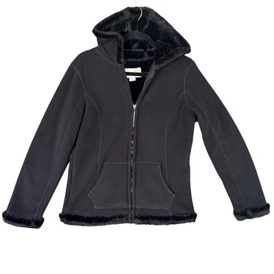 Зеленый чай черный искусственного меха с подкладкой с капюшоном молнии куртка женщин S уютный зимний Softcore - Изображение 1 из 4