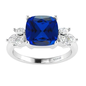 18K White Gold Plated 8mm Cushion Lab Created Sapphire & Real Topaz Wedding Ring - Picture 1 of 7
