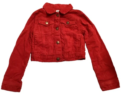 Jaqueta cropped Kidpik S 7/8 veludo vermelho manga longa 4 bolsos meninas 100% algodão - Imagem 1 de 2