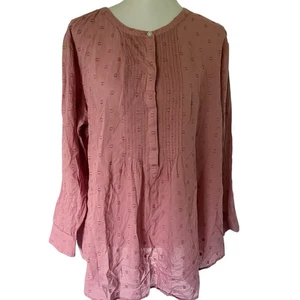 J Jill Swiss Dot Button Front Pleated Dusty Rose Pink Blouse Top Shirt XL Cotton - Picture 1 of 21