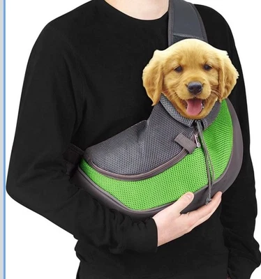 Dog Sling Carrier For Small Dogs And Animals - Gray Green Mesh - Image 1 of 4