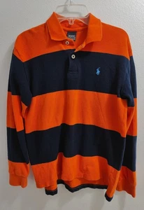 POLO RALPH LAUREN MEDIUM STRIPED BOYS LONG SLEEVE ORANGE & BLUE 100% COTTON - Picture 1 of 4
