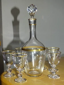 BACCARAT KRISTALL GOLD ANTIK SERVICE GLÄSER KARAFFE KELLER LIKÖR NAP III 19 EME - Bild 1 von 14