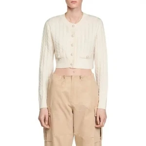 Sandro Elina Cardigan a punto cavo misto lana cashmere ecrù S - Foto 1 di 10
