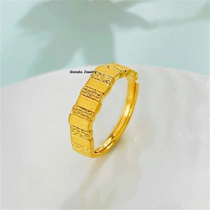 Pure 999 24K Yellow Gold Ring Men Women Lucky Square Open Ring 3.5-3.7g Us:6-9 - Picture 1 of 5