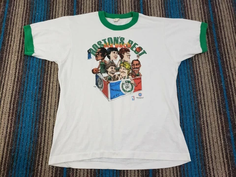 Vtg 80s Boston Celtics Larry Bird Salem Caricature Ringer T Shirt Size Large USA Cover