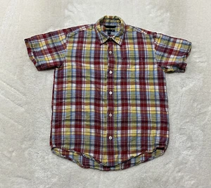 Gap Kids Boys Size L Multicolor Plaid Short Sleeve Button Up Shirt Linen Blend  - Picture 1 of 14