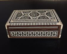 Vintage Trinket Box Egyptian Inlaid Mother of Pearl Velvet Lined Box 6"