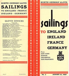 North German Lloyd 1931 Cruise Sailings to England Ireland France Germany - Picture 1 of 3